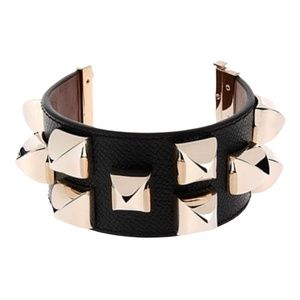 GIVENCHY Spiked Leather and Gold Cuff Bracelet